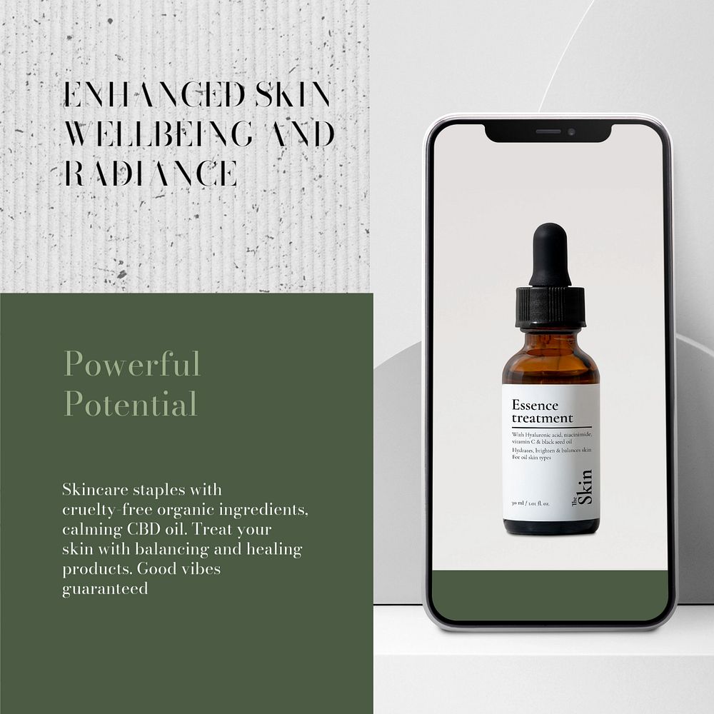 Vegan skincare Instagram post template, olive green design
