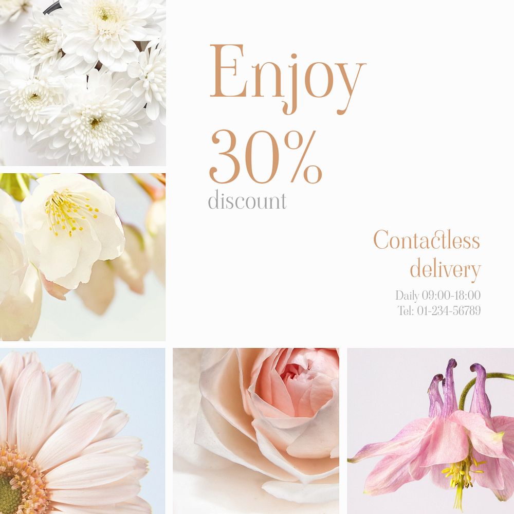 Flower collage Instagram post template, sale ad