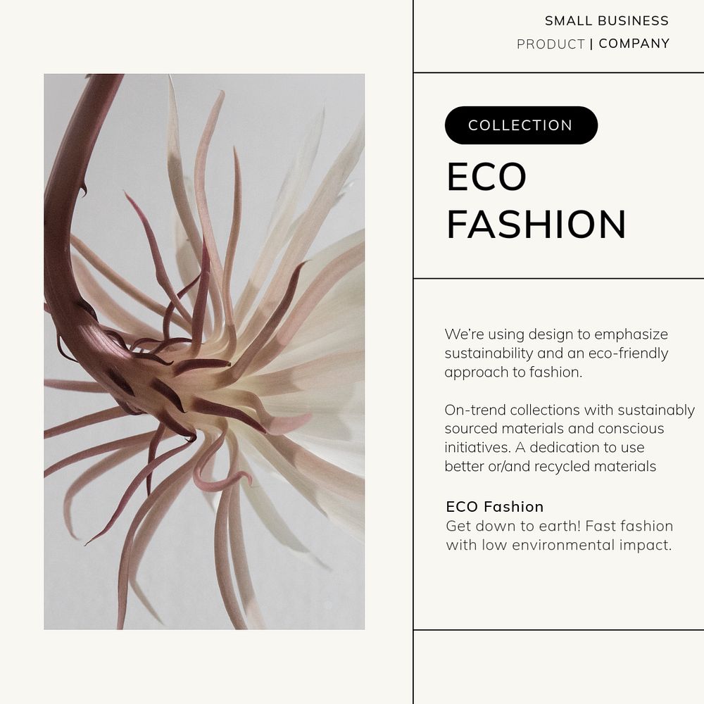 Eco fashion Instagram post template, botanical aesthetic