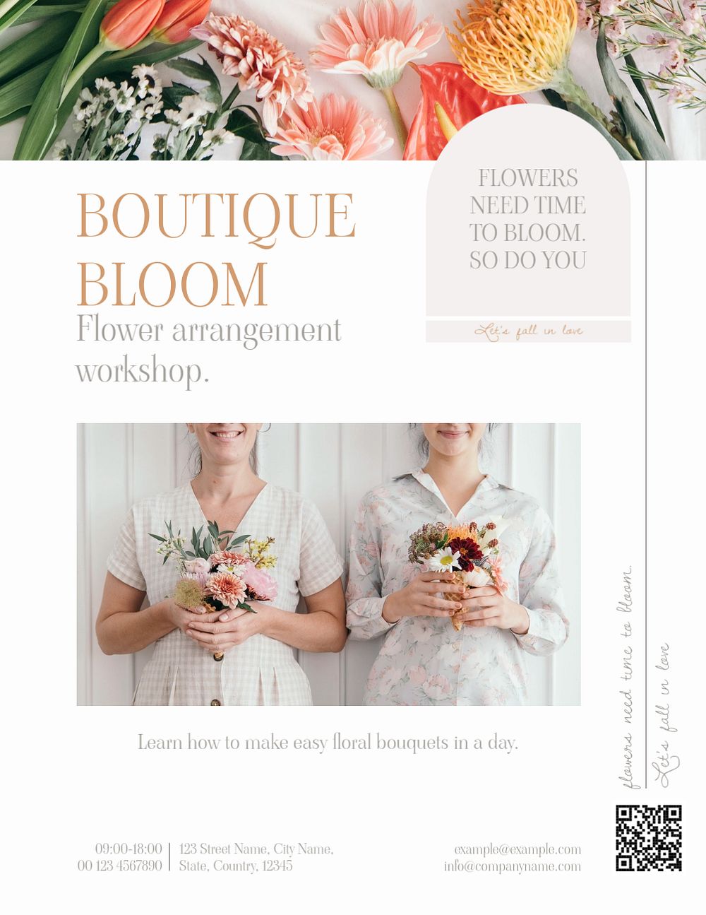 Flower arrangement event flyer template, aesthetic design
