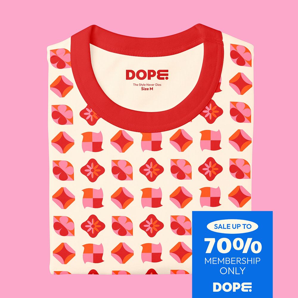 Fashion, sale Instagram post template, pink retro t-shirt photo