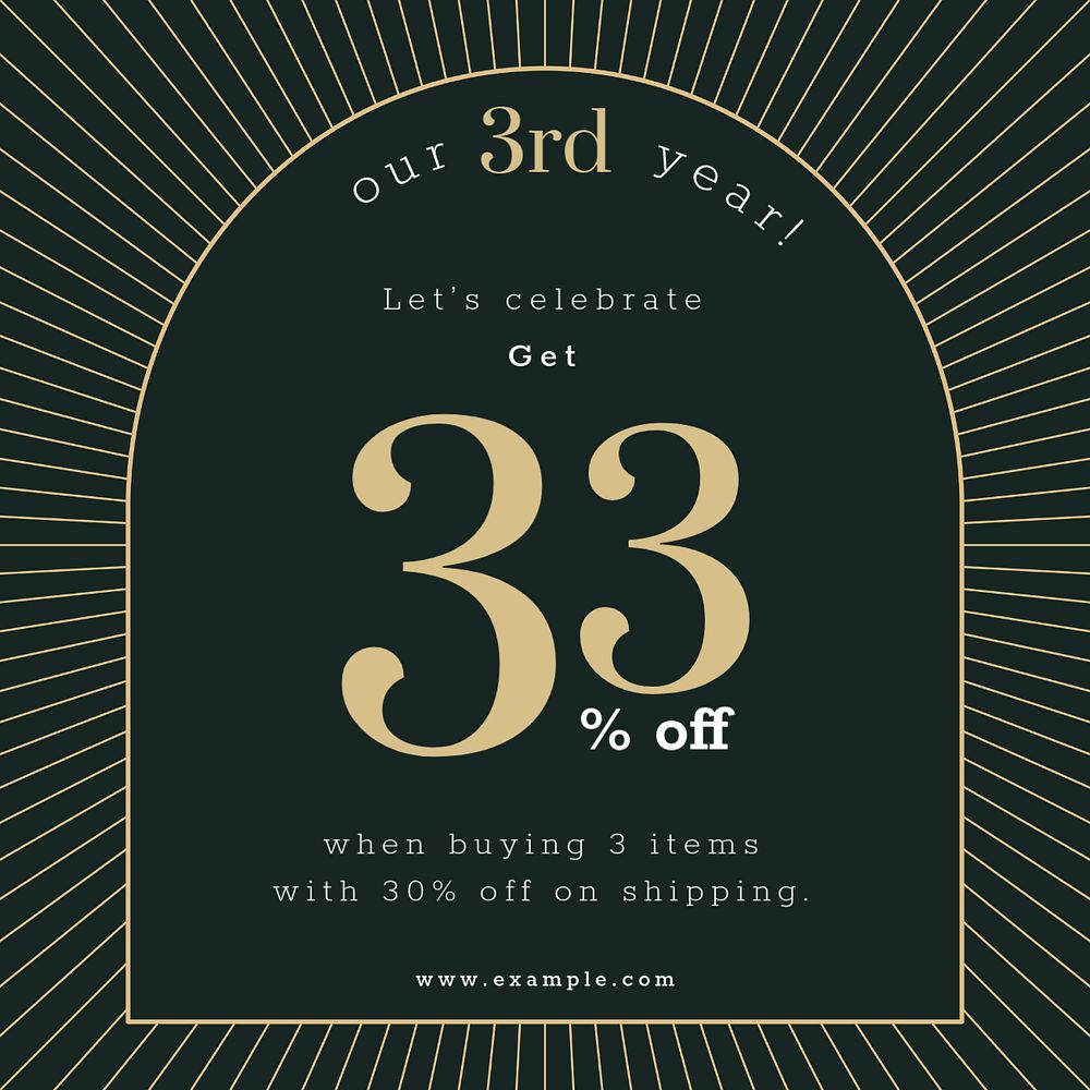 Anniversary sale Instagram post template, art deco design