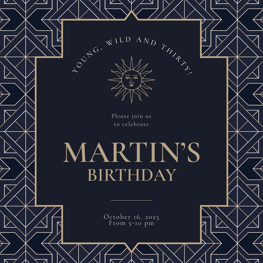 Birthday Instagram post template, art deco design