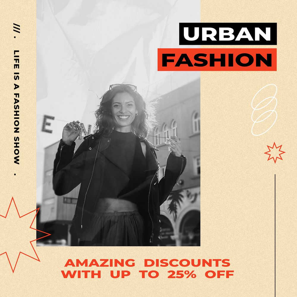Urban fashion Instagram ad template, editable text