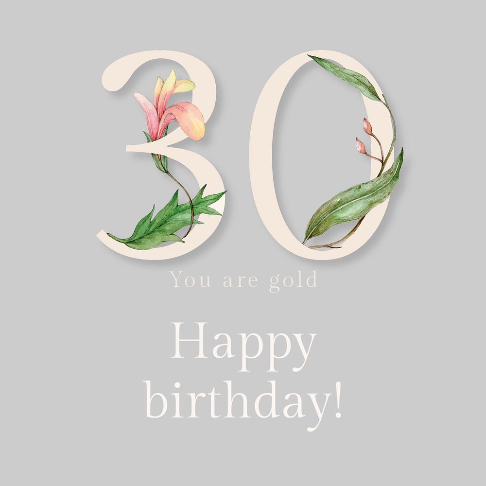 Birthday 30th Instagram post template, floral aesthetic design