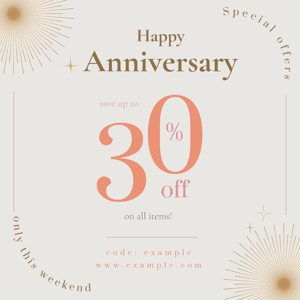 Anniversary sale Instagram post template, shopping ad design
