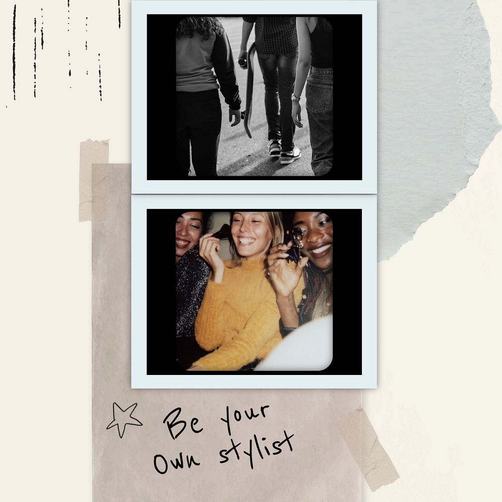 Stylist instagram post template, scrapbook aesthetic, editable text