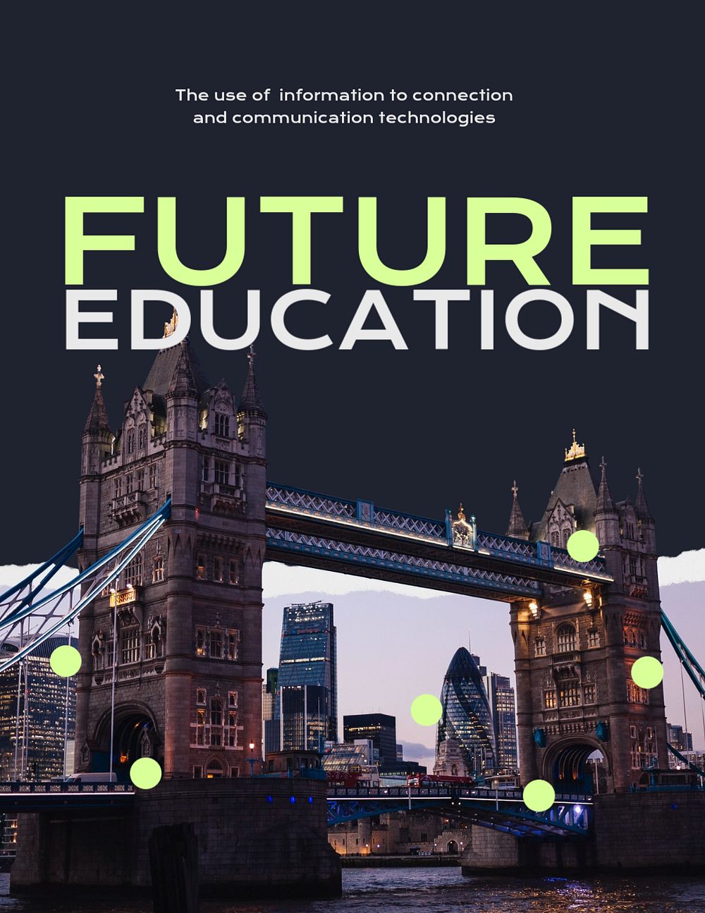 Future education flyer editable template, London's Tower Bridge photo