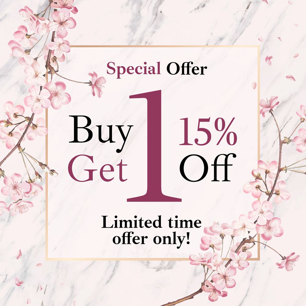 Special offer instagram ad template, cherry blossom, editable text