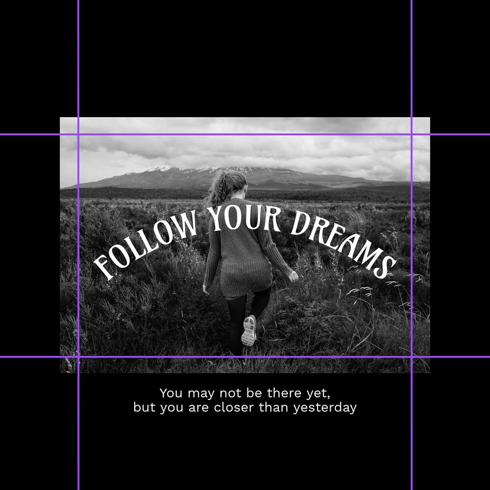 Motivational quote Facebook post template, monochrome editable design