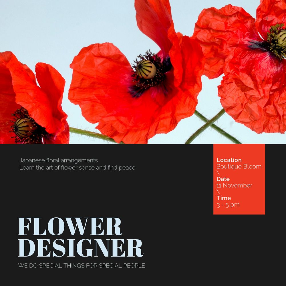 Aesthetic flower Instagram post template, event advertisement