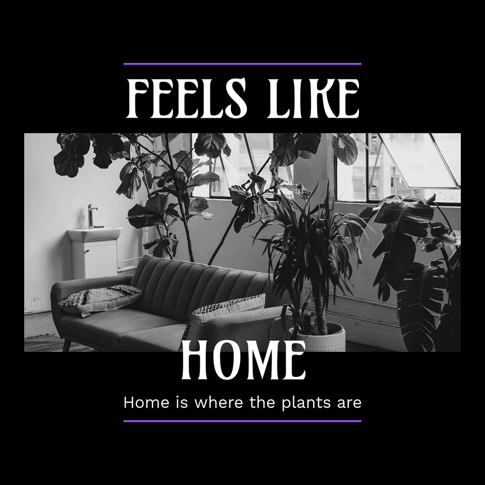 Home decoration Facebook post template, monochrome editable design