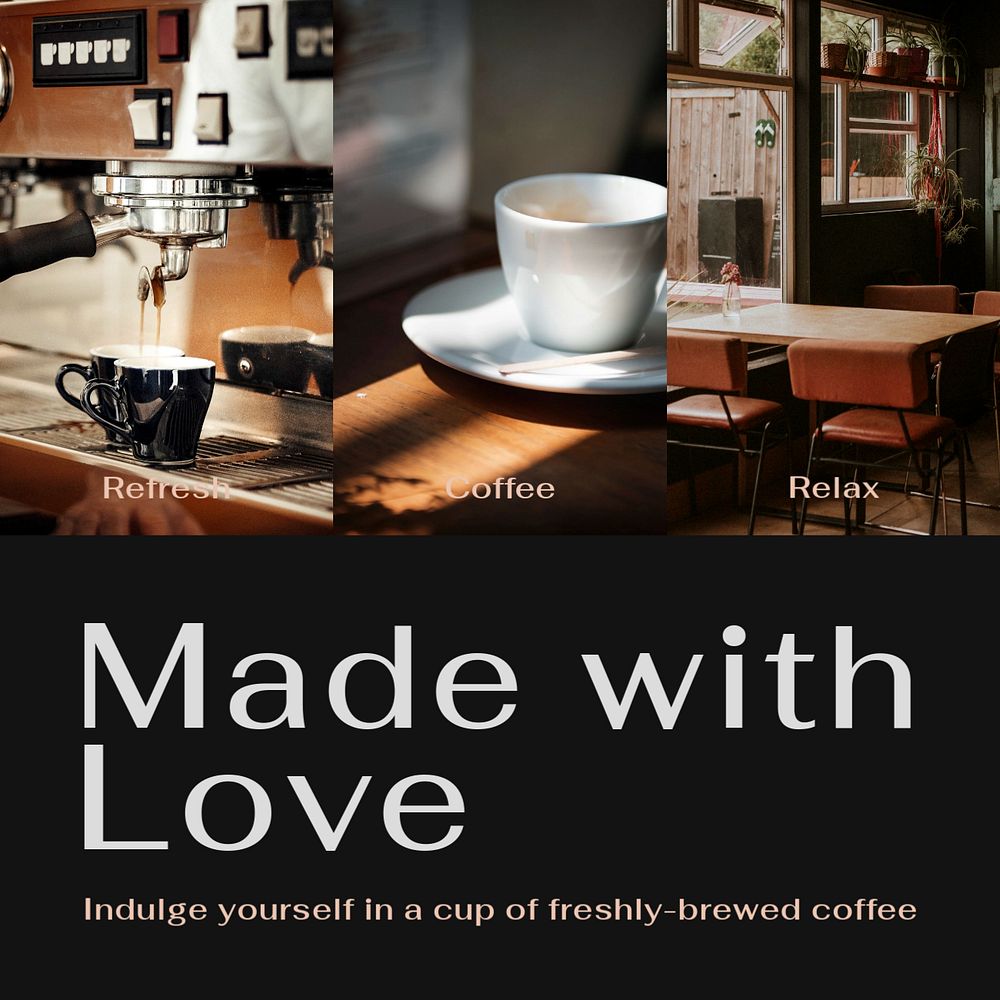 Aesthetic cafe Instagram post template, made with love text