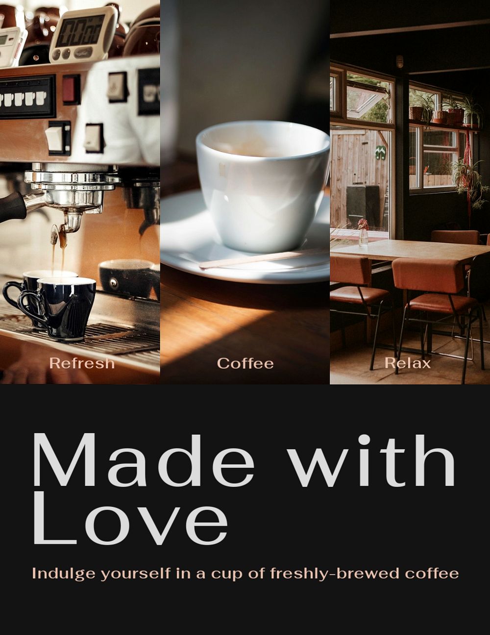 Aesthetic cafe flyer editable template, made with love text