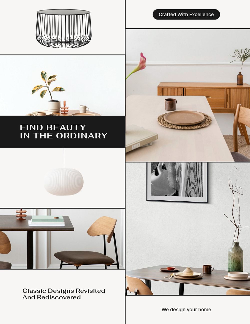 Home interior flyer editable template, photo collage design