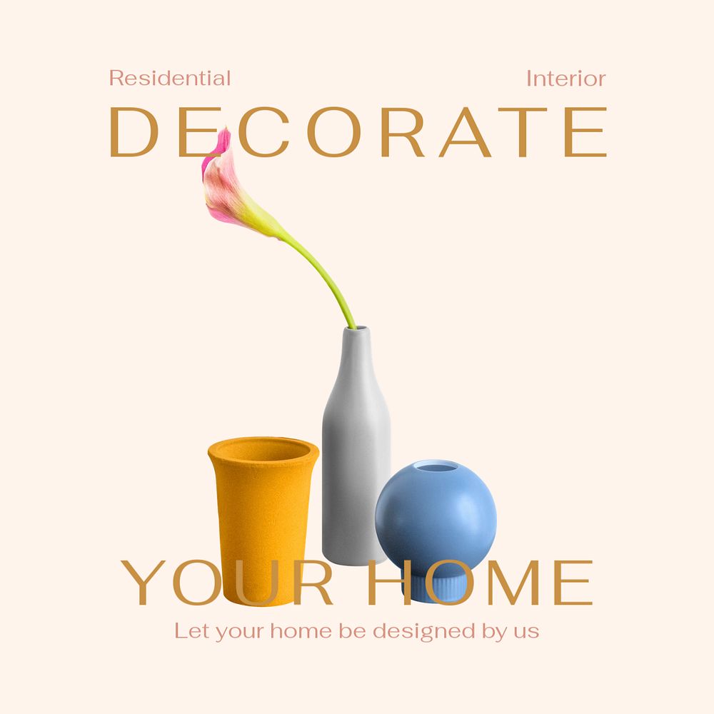 Home decoration Instagram post template, minimal design