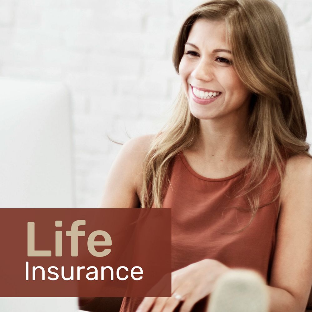 Life insurance Instagram post template, woman smiling design