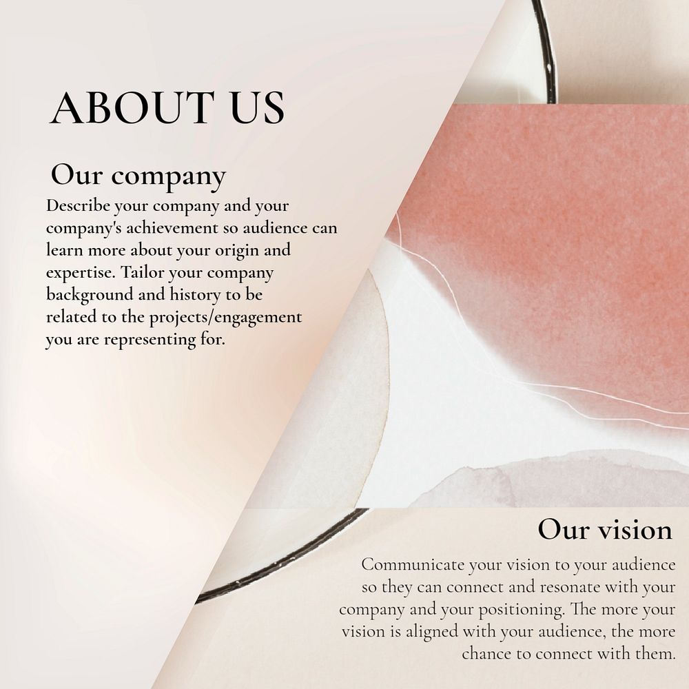 About us instagram post template, pink aesthetic editable text