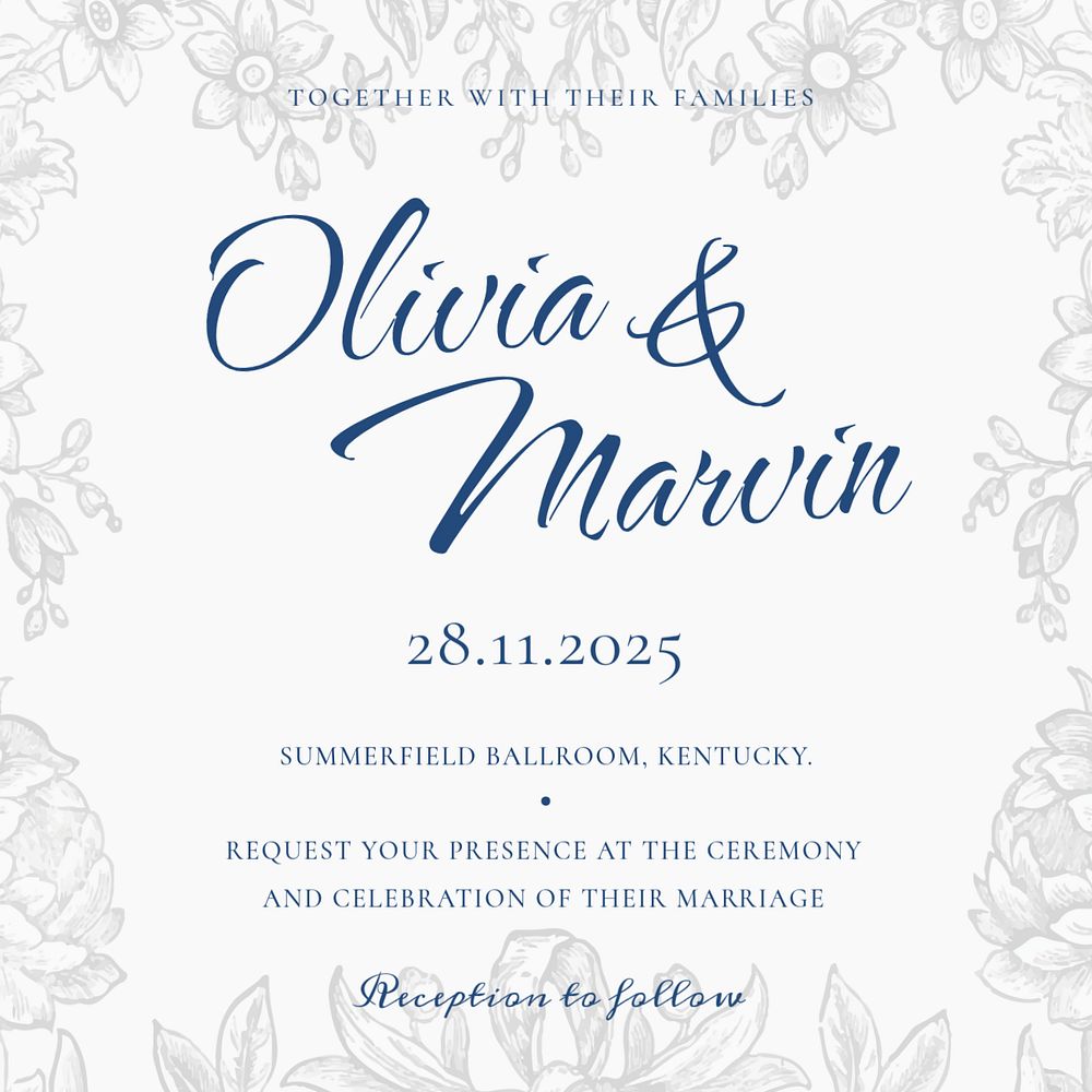 Wedding invitation Instagram post template, editable text 