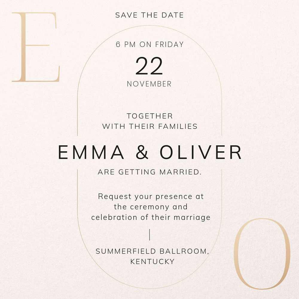 Wedding invitation Instagram post template, editable text 