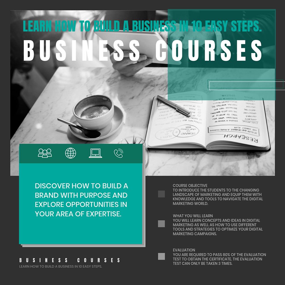 Business courses Instagram post template, education ad