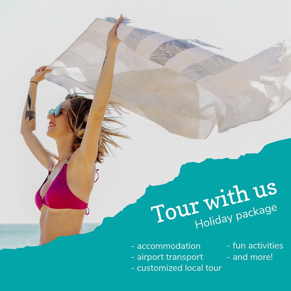 Summer aesthetic Instagram post template, travel ad