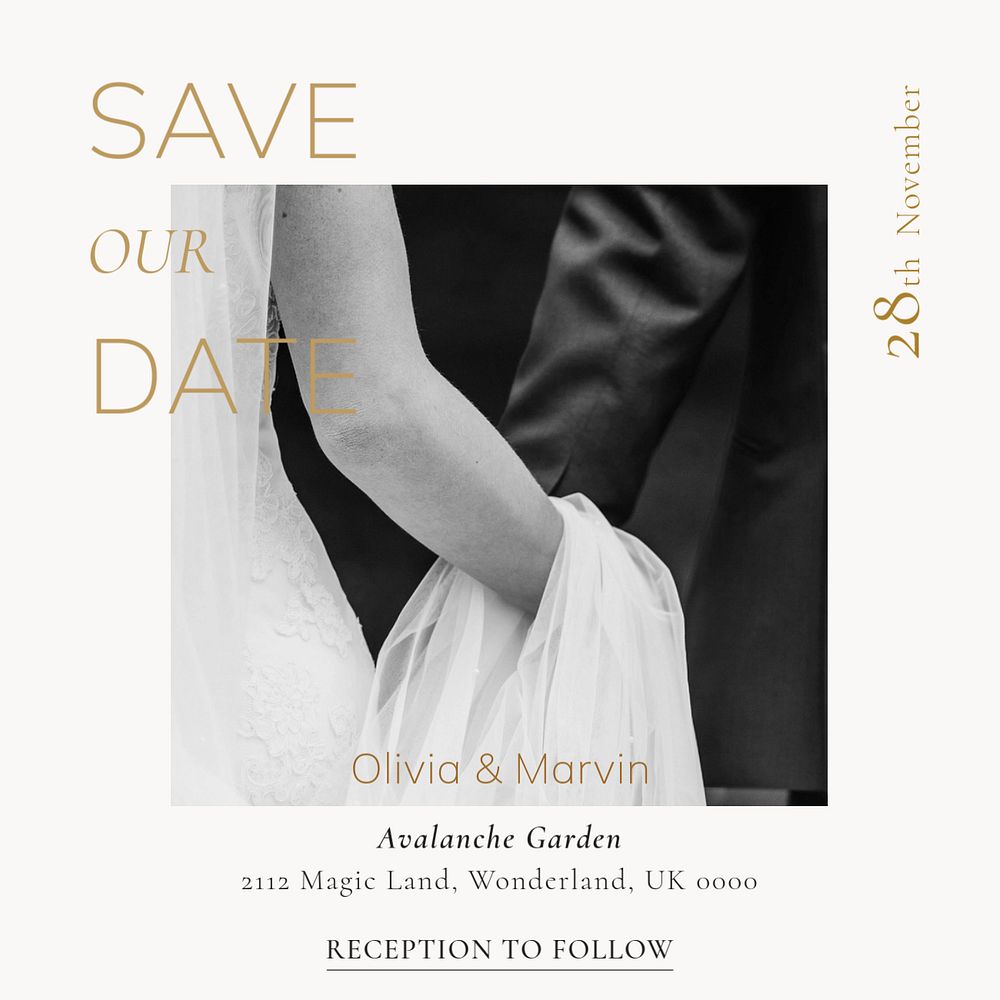 Wedding RSVP Instagram post template, editable text 