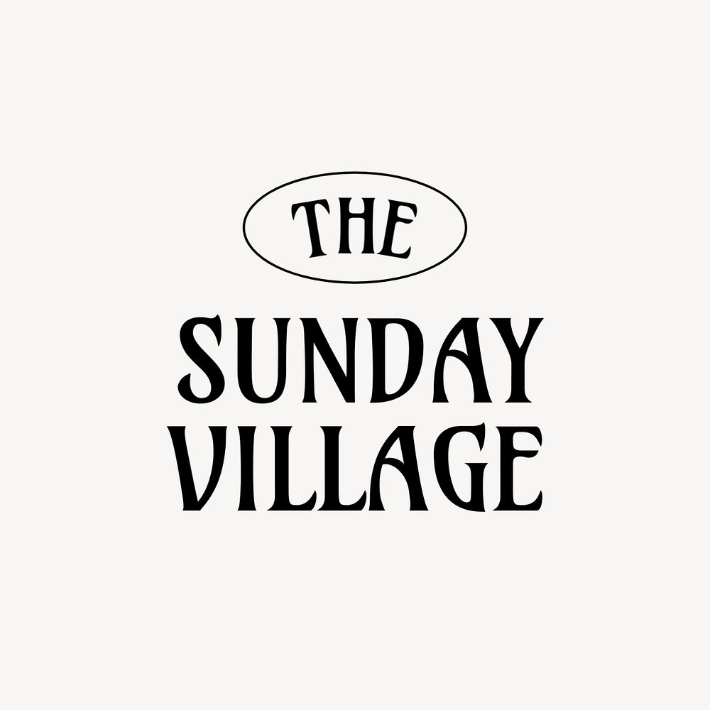 Black retro logo template, Sunday village text