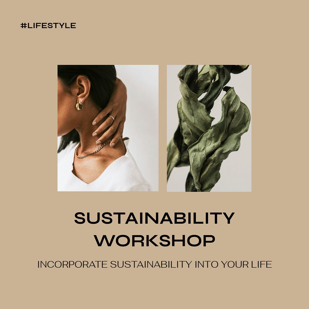 Sustainability lifestyle Instagram post template, editable brown design