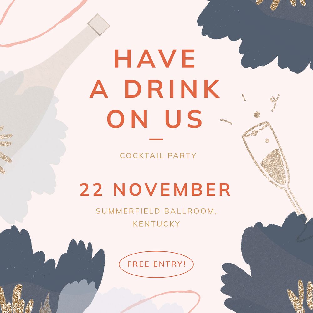 Cocktail party Instagram post template, editable text 
