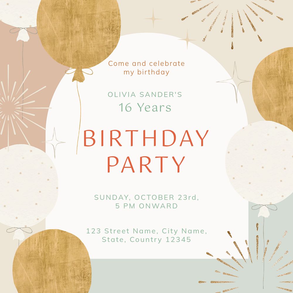Birthday party Instagram post template, editable text 