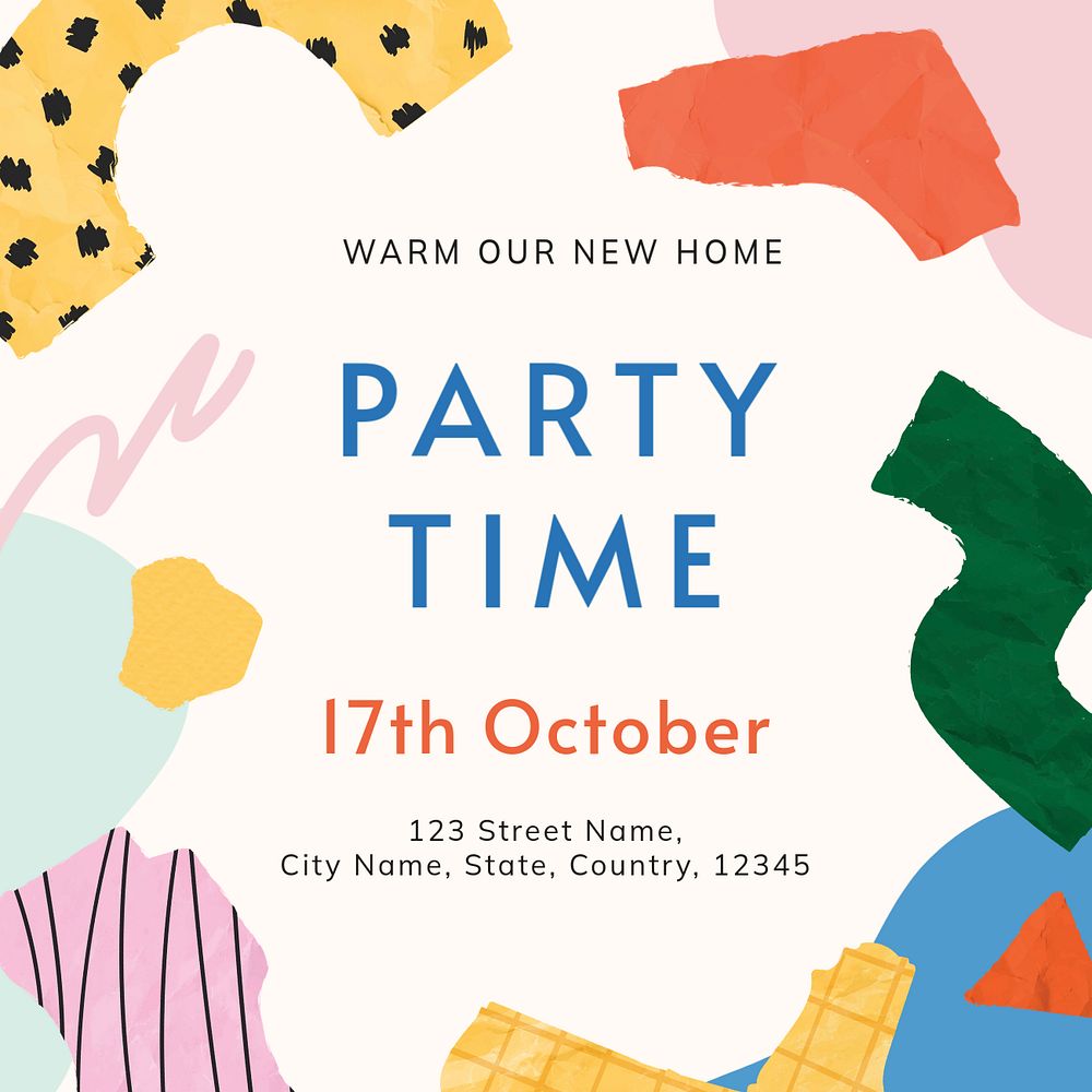 Housewarming party Instagram post template, editable text 