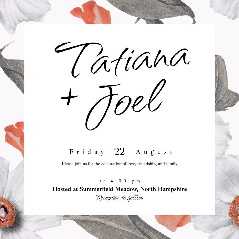 Wedding invitation Instagram post template, editable text 