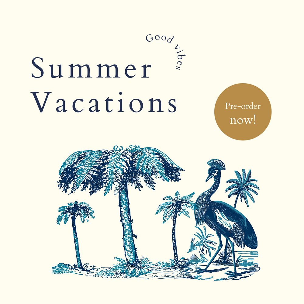 Summer vacation Instagram post template, editable text