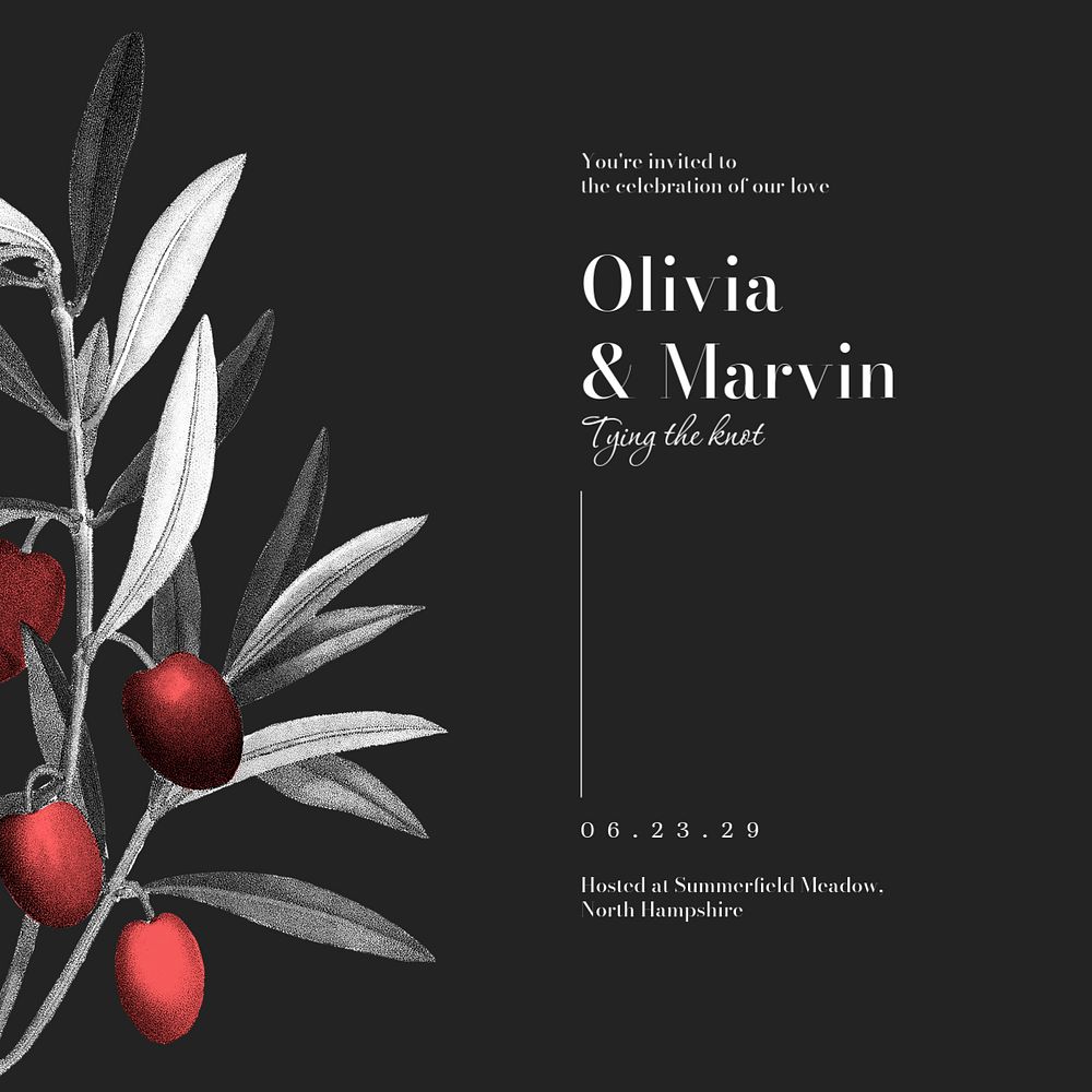 Wedding invitation Instagram post template, editable text 