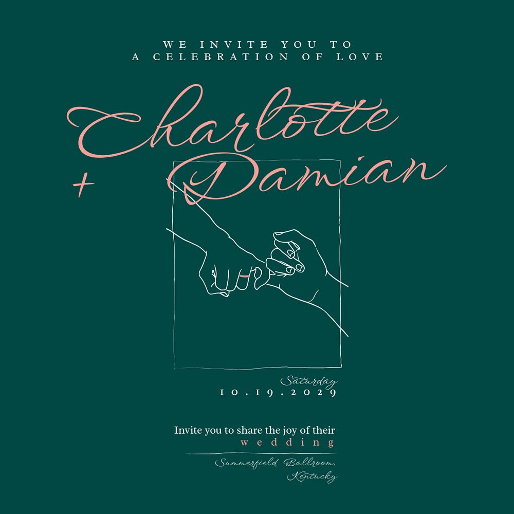 Green wedding Instagram post template, editable text 