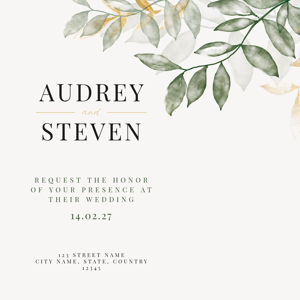 Eco wedding Instagram post template, editable text 