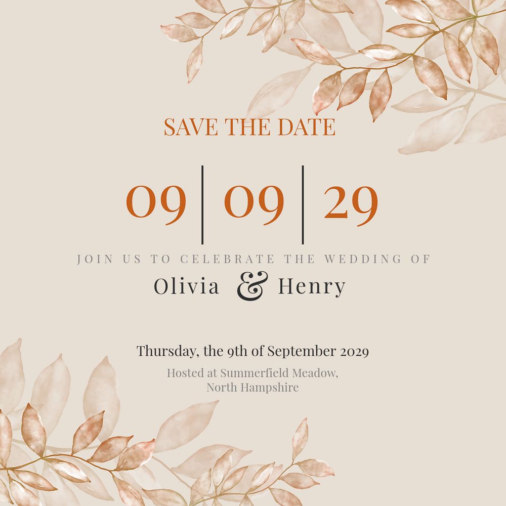 Autumn wedding Instagram post template, editable text 