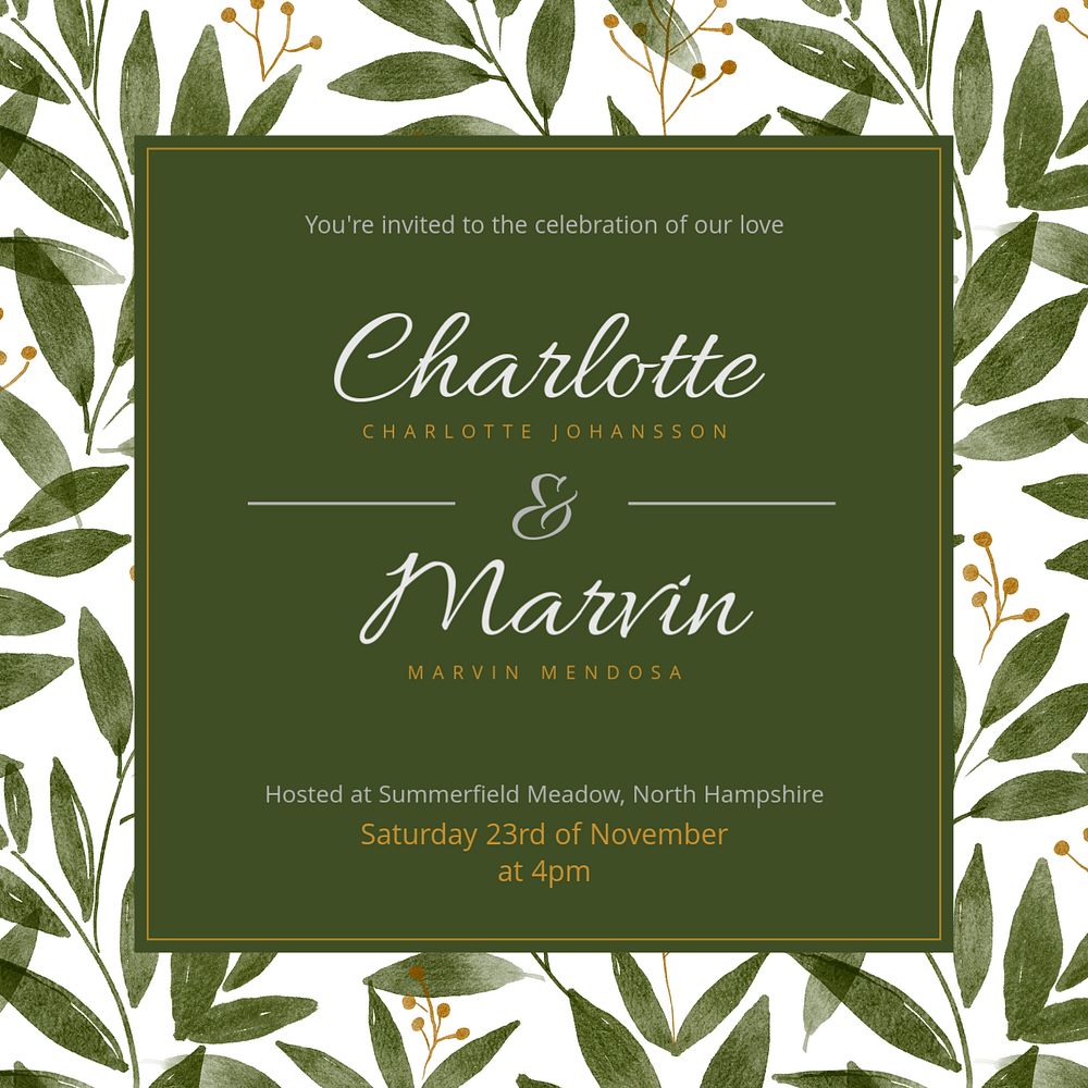 Wedding invitation Instagram post template, editable text 