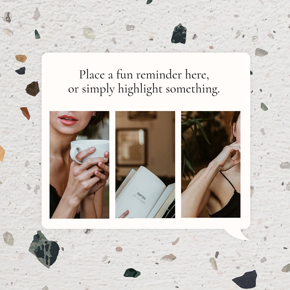 Positive reminder instagram post template, terrazzo design, editable text