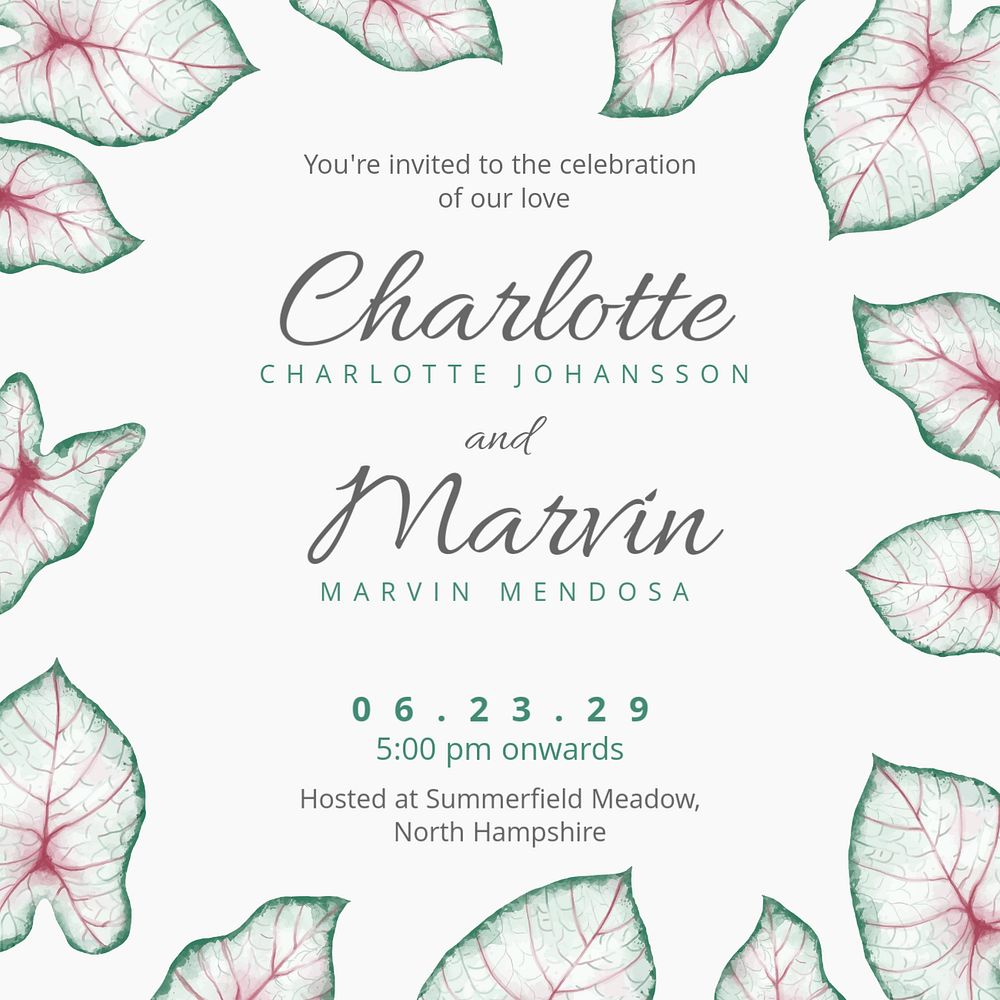 Wedding Instagram post template, editable text