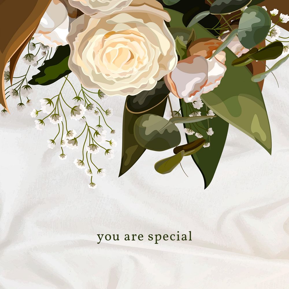 Wedding Instagram post template, white rose illustration