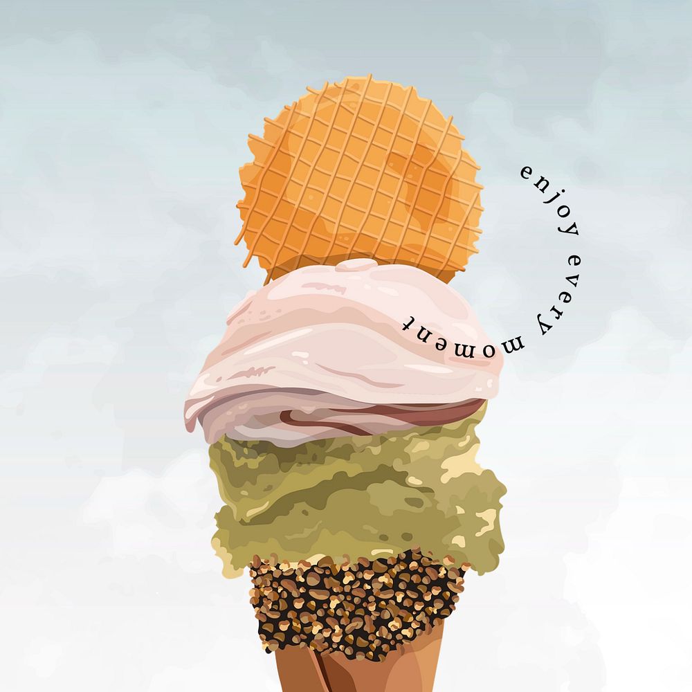 Ice cream Instagram post template, food illustration