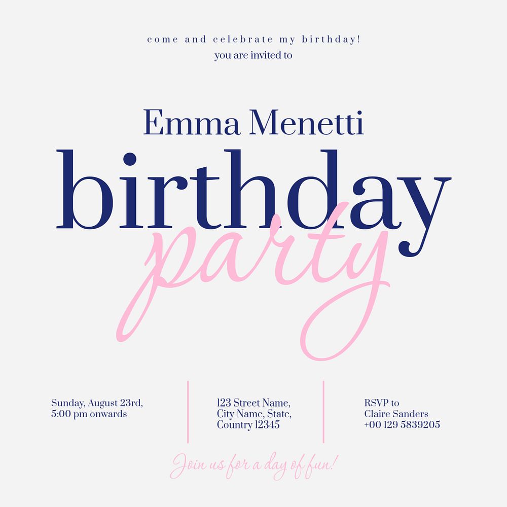 Birthday party Instagram post template, editable text 