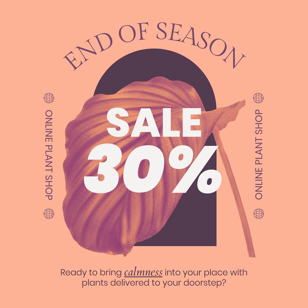 Season sale instagram post template, retro botanical, editable design