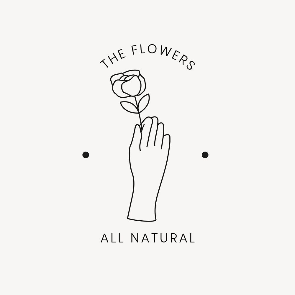 Minimal floral hands logo template, line art design