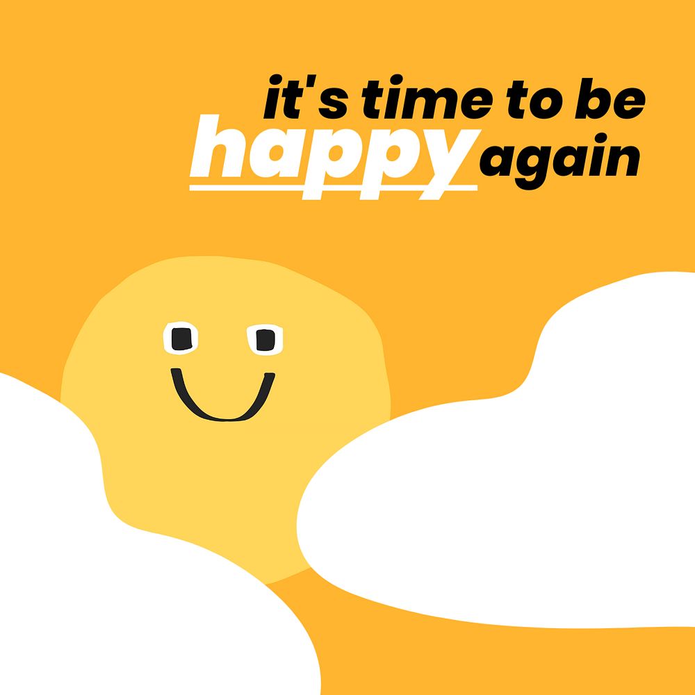 Happiness quote instagram post template, cute emoji doodle, editable text