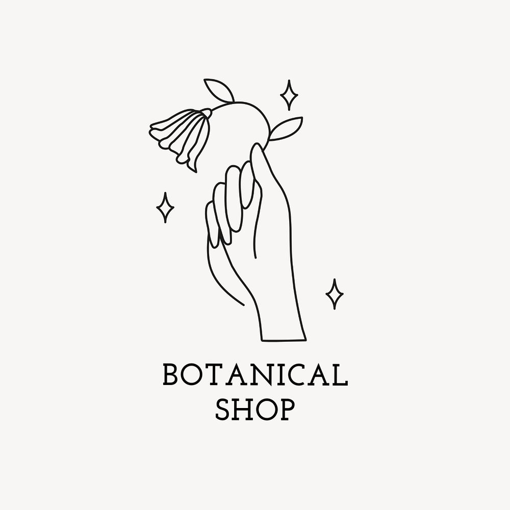 Minimal floral hands logo template, line art design