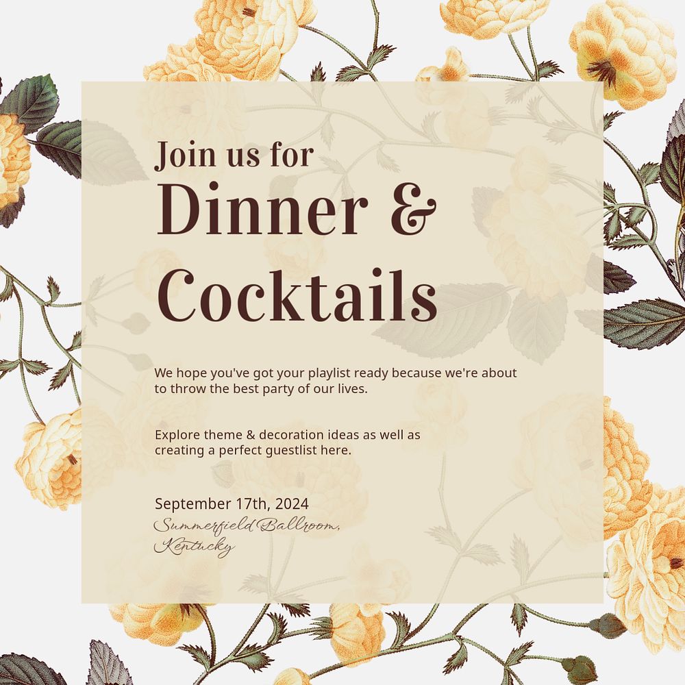 Cocktail party Instagram post template, editable text 
