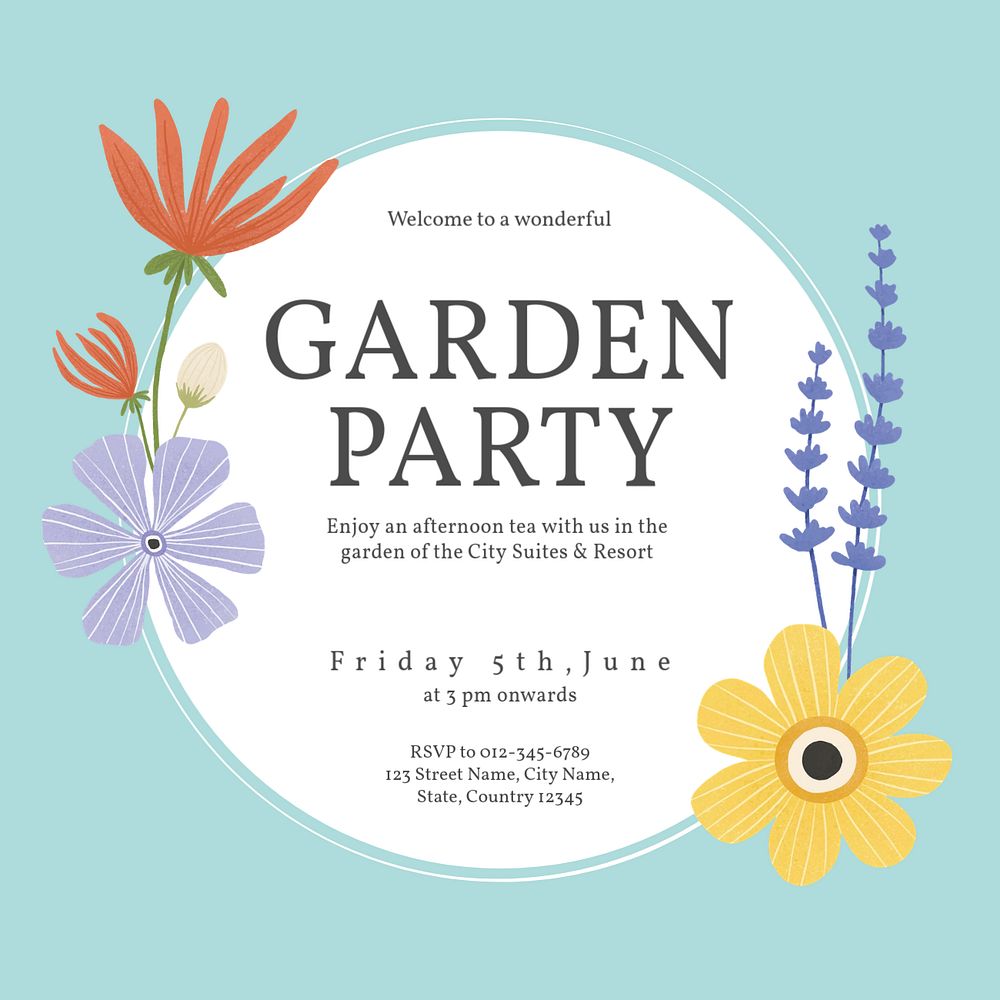 Garden party Instagram post template, editable text 